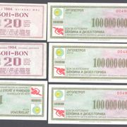 SFRJ bon za gorivo 1984 i Jugopetrol Kotor 1993 bon 100 miliona dinara