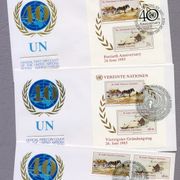 Ujedinjeni Narodi Beč i New York UN 1985 tri FDC-a 40 godina UN-a