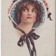 Razglednica čestitka "Dama sa šeširom" 1920/30