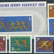 Poljska 1966: atletika, čista kompletna serija + blok, Mi. br. 1680/88