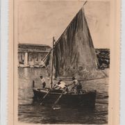 Split, Vidović, ribari u vožnji, stara razglednica, rijetko