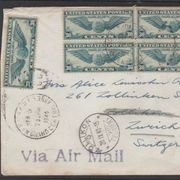 Usa Airmail 1939. zanimljivo pismo sa četvercem