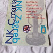 NK CROATIA(DINAMO) - NK ZAGREB, FINALE KUPA 1997, PROGRAM