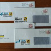 Švicarska lot od 4 kuverte automobili RENAULT Alpine autoservis prodavači