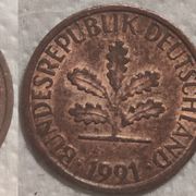 Germany 1 pfennig, 1991 "D" - Munich ***