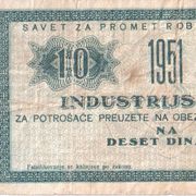 JUGOSLAVIJA, INDUSTRIJSKI BON, 10 DINARA 1951