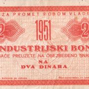 JUGOSLAVIJA 1951 "INDUSTRIJSKI BON" NA 2 DINARA VLADE FNRJ -VF! RIJETKO!