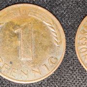 Germany LOT 1 pfennig, 1950 "D"  +  1 pfennig, 1950  "F" ***/