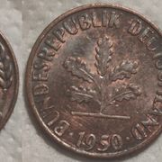 Germany LOT 1 pfennig 1950 Mintmark "D" + 1 pfennig 1950 "F" ***/