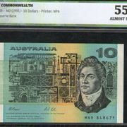 AUSTRALIA 10 DOLLARS 1991 P-45g UNC GRADING ICG
