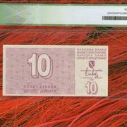BOSNA BOSNIA 10 DINARA 1992 WAR MONEY UNC GRADING ICG 66