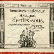 FRANCE ASSIGNAT FRENCH REVOLUTION 10 sols livres 1793 .G. -( No090 ) U