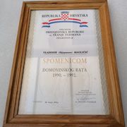 HV Ukaz - Spomenica domovinskog rata 1990-92. - Uramljeno