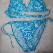 Hunkemoller bikini tirkizno plavo-bijele boje/print, vel. L