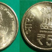 India 5 rupees 2014 125th Anniversary - Birth of Jawaharlal Nehru UNC ***/
