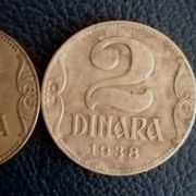 2 DINARA/ Petar II/ 1938.g./velika i mala kruna LOT