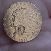 Zlatnik Five Dollars 1911 Indian Half Eagle Zlato