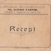Ljekarnička apotekarska omotnica Ljekarna Bogorodici Osijek Mr Gjuro Tarnik