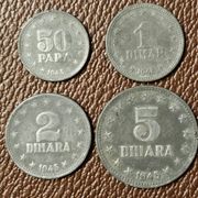 YUGOSLAVIA- 50 PARA, 1 DINAR, 2 DINARA, 5 DINARA 1945.