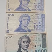 HRVTSKA,LOT 1000(2X),5000 DINARA 1992,KUPI ODMAH!!