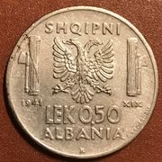 ALBANIJA 1941 - 0.50 LEK - VITTORIO EMANUELE III