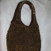 Torba pletena sa šljokicama, smeđa 35 x 29 cm