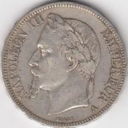 Francuska Napoleon III, 5 franaka 1868, Ag težina 24,91gr