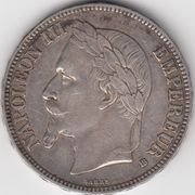 Francuska Napoleon III, 5 franaka 1867, Ag težina 24,87gr
