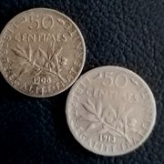 FRANCE/ 50 CENTIMES/ 1908&1913.g./ LOT/ srebro .835