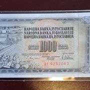 SFRJ novčanica 1000 dinara sa greškom GUVERNE