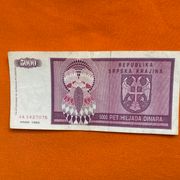 KNIN  5 000 DINARA 1992