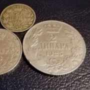 JUGOSLAVIJA/ 50 para, 1 dinar, 2 dinara LOT/ Aleksandar I/ 1925.g.