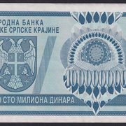 HRVATSKA, KRAJINA, KNIN, 100.000.000 DINARA 1993. G., OD 1 EUR