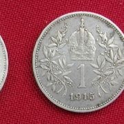 Dvije srebrne kovanice 1 corona iz 1915 godine