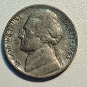Kovanica SAD / USA 5 Cents 1943 P Jefferson Nickel ( 0.350 Srebro )