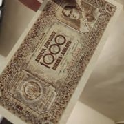 Strogi UNC 1000 dinara 1946 ( Bez niti Rijeđe ) - Izuzetno dobra