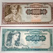 JUGOSLAVIJA 500,1000 DINARA 1963,AUNC