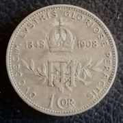 1 CORONA/ Franz Joseph I/1908.g./Reign/ srebro .835