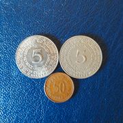 Jugoslavija 2 jubilarke 1975. -5 dinara plus gratis 50 para 1982.