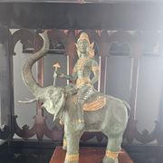 Zapanjujuća starinska statua hinduističkog boga "Indre" koji jaše slona ☆