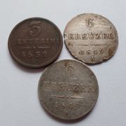Austro-Ugarska 3 Centesima 1852V i 2x6Kr 1849A srebro