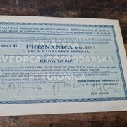 Stara priznanica - Hrvatska, NDH 1942 - 1000 Kuna