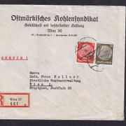 Preporučeno pismo upućeno loko Beč 1939, crvena slova GEHEIM (tajno) dolazi