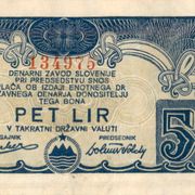 YUGOSLAVIA Slovenia 5 Lir Lira - PARTISAN MONEY