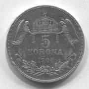 MAĐARSKA / HUNGARY - 5 kruna / corona, 1900. srebro