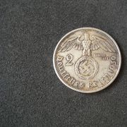 Njemačka, 2 Reichsmark, 1939 A, srebro