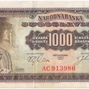 EX JUGOSLAVIA (SFRJ), 1000 DINARA 1963, NOVČANICA