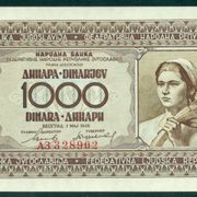 1000 dinara 1946- BEZ NITI-RETKO -UNC