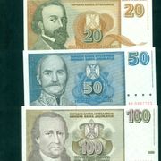 Jugoslavija 5-10-20-50-100 novih dinara 1994/96. UNC
