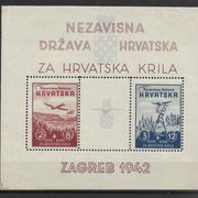 NDH, 1942.god., Hrvatska krila , zupčani blok u MNH kvaliteti ,
